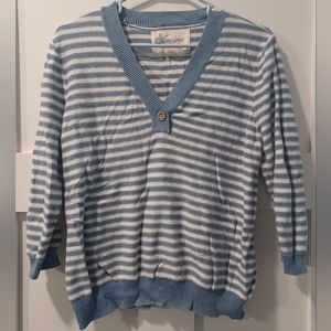 RALPH LAUREN Women's Striped Half-Sleeved V-Neck Sweater, Size S